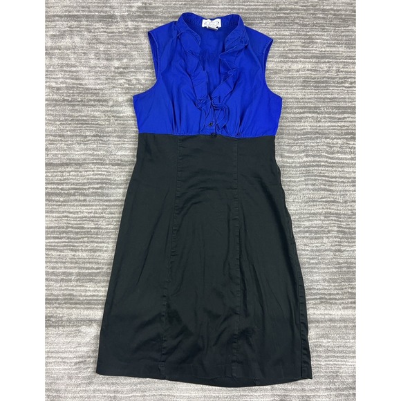 Trixxi Dress Womens 7 Black Blue‎ Below the Knee Cotton Blend - Picture 1 of 11
